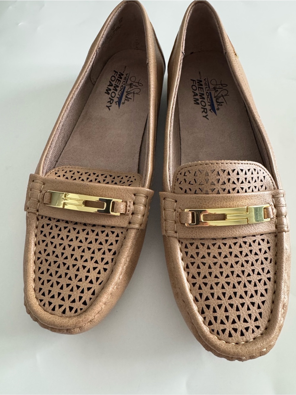 Life Stride Metallic Rose Gold Perforated Slip-On Loafers